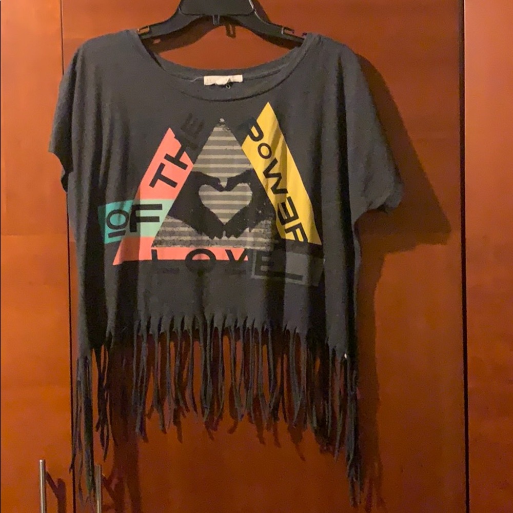 Cropped Tee with Fringe